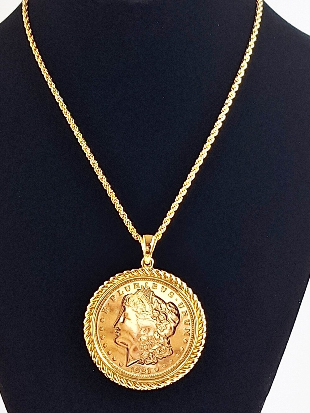 Vintage Gold Tone Coin Pendant Necklace | Double-Sided Medallion by Luana